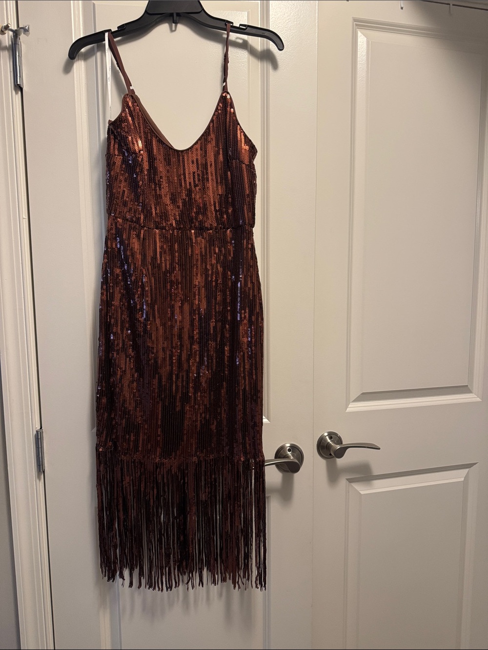 Lulu's Copper Sequin Fringe Midi Dress
